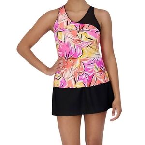 ZeroXposur Women's Tropical Print Swim Dress - Pink and Black